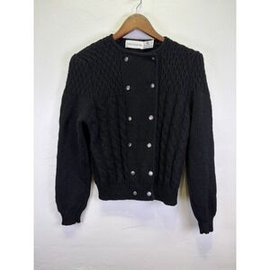 Vintage Robert Scott Ltd 100% Wool Santana Cable Knit Sweater Size 38 M Black